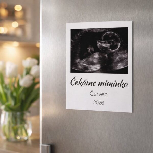 Oznámení „Čekáme miminko“ na magnetce